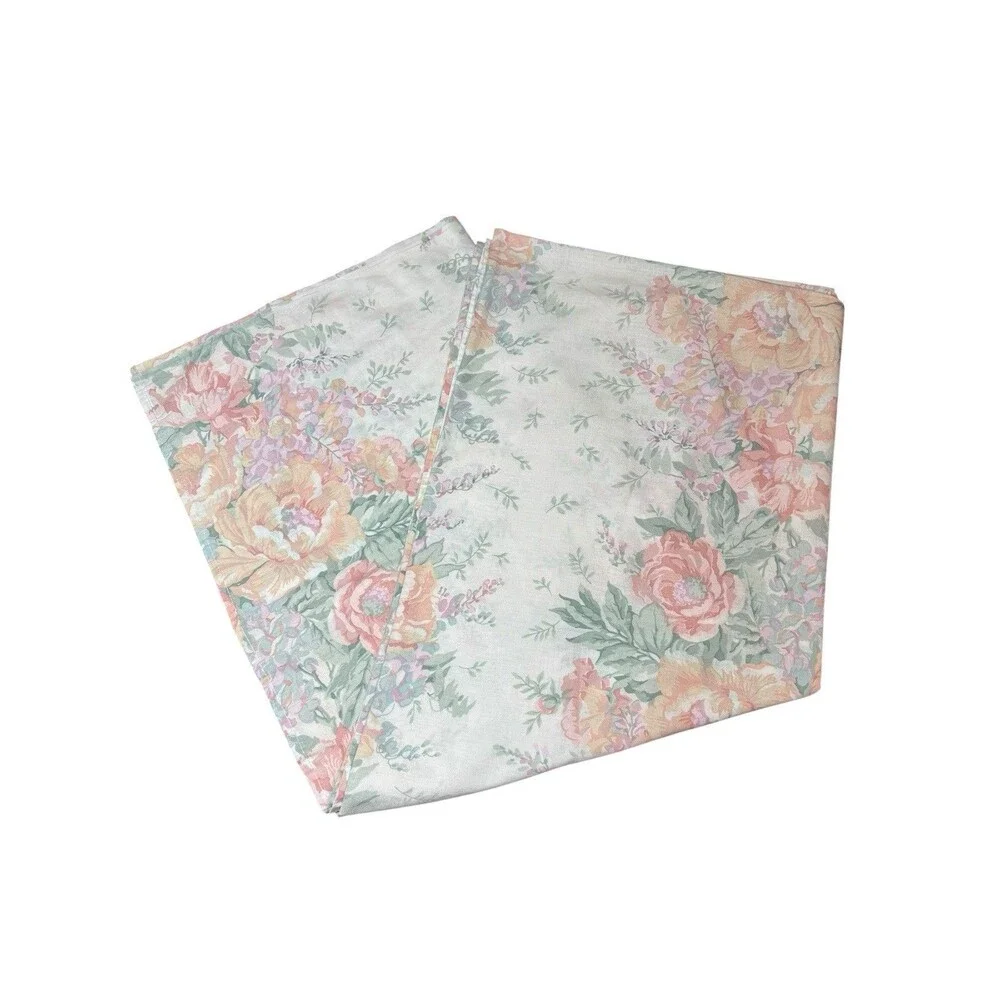 Vintage Cannon Monticello Twin Flat Bed Sheet Floral Flowers Fabric Pastel